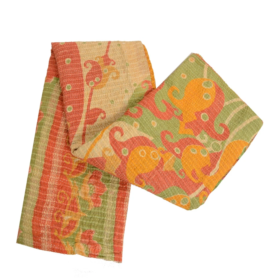 Sanskriti Vintage Reversible Gudari Kantha Cotton Full Throw Bedspread Handmade - Image 1 of 4