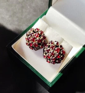 Vintage silver earrings 925 assay value with garnets 6.91 g gold plated - Picture 1 of 9