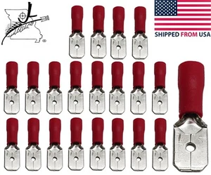 20x 1/4" Red Male Disconnect 22-16 AWG Wire Electrical Connector Crimp On PVC In - Picture 1 of 7
