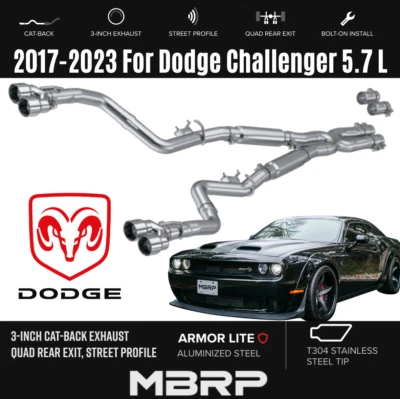 MBRP 3'' Cat-Back Exhaust Quad Exit w/ SS Tip For 17 - 23 Dodge Challenger Foto 1 de 4