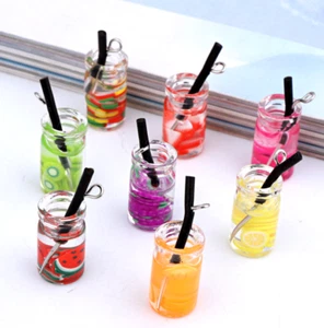 10pcs Fruit Drink Glass Bottle Charms Pendants Key Earring Jewelry Making 27mm - Picture 1 of 13
