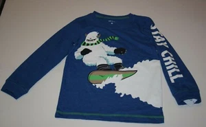 New Carter's Boys Stay Chill Yeti Snowboard Fun Blue Top 3T 4T 5T Long Sleeves - Picture 1 of 2