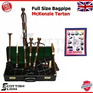 Schottische Highland Dudelsack natürliche silberfarbene Halterungen in voller Größe McKenzie Tartan - Bild 1 von 3