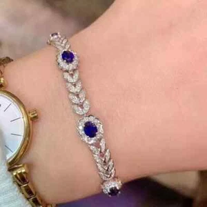 15Ct Oval Cut Simulated Sapphire Diamond Tennis Bracelet 14k White Gold Plated - Picture 1 of 3