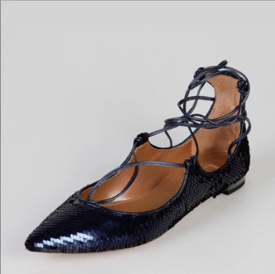 Nuevo Zapatos Bailarina Planos Aquazurra Christy Azul Lentejuelas Con Cordones 37 7  Foto 1 de 4