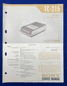 Original Sony TC-215 Cassette-Corder Service Manual - Picture 1 of 1