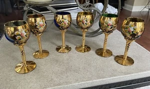 6 BICCHIERI CORDIALI VINTAGE TRE FUOCHI 24KT ORIGINALI MURANO alti 4,75” - Foto 1 di 6