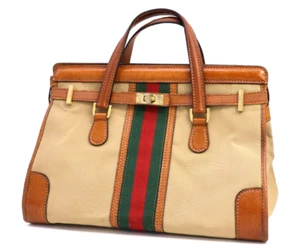 Gucci Vintage Tasche Handtasche Boston Purse Sherry Nylon Canvas Beige Braun Original - Bild 1 von 23