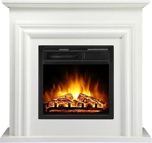 Electric Fireplace Freestanding White Wooden Mantel Firebox with Logs Heater - Picture 1 of 7