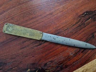 Coupe papier ou ouvre lettre Nestlé avec plaquette de laiton décor Egypte - Photo 1/4