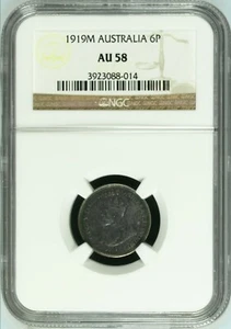 Australia 1919M 6 pence NGC AU 58 rare in high grades - Picture 1 of 2