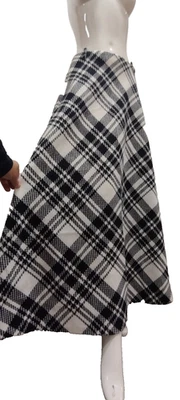 Vintage 70s A-line Black White Tartan Plaid Maxi Skirt Summit of Boston Waist 27 - Image 1 of 4