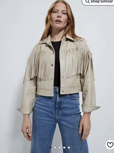 Tassled Neutral Faux Biker Jacket From George Asda Size 16 - Picture 1 of 3
