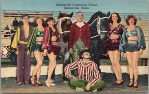 c1950s GAINESVILLE COMMUNITY CIRCUS Texas LINEN Postcard Girls / Clown / Horses - Picture 1 of 2