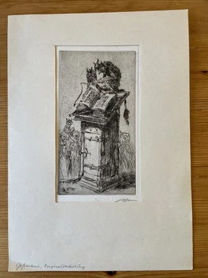 Rudolf Großmann - Radierung, Signiert. Blattgröße 25x16, Bildgröße 9x17 - Bild 1 von 3