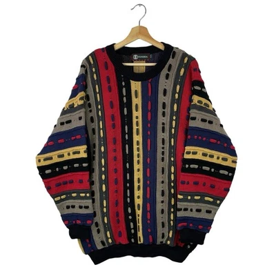 VTG Tundra Canada 3D Textured Knit Biggie Cosby COOGI Style 90s Sweater Size XL - Image 1 of 4