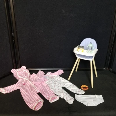 American Girl Bitty Baby Lot High Chair Clothes Food Bottle Diaper - Image 1 of 4