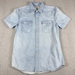 Levis Pearl Snap Denim Shirt Womens Small Blue Western Cowgirl Short Sleeve - Picture 1 of 5