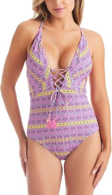 Traje de baño JESSICA SIMPSON con cordones delanteros de una pieza tulipán multi pequeño Foto 1 de 2