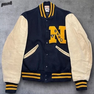 Vintage Newark Band Jacket Mens 36 Black Wool Yellow Varsity Letterman 60s 70s - Picture 1 of 12
