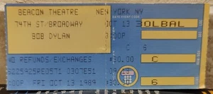 HISTORIC Bob Dylan Oct 13 1989 Vintage Concert Ticket Stub NYC Beacon Theatre - Picture 1 of 2