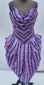 Vintage Barboglio Cristina Jan lila/rosa gestreift 80er Jahre Ball Stil Kleid Größe 8 - Bild 1 von 8