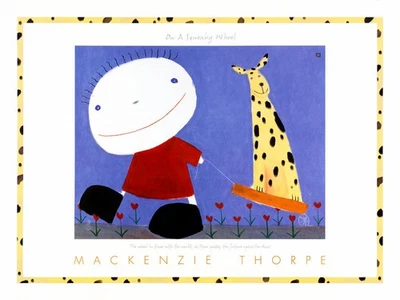 Póster On a Squeaky Wheel Mackenzie Thorpe impresión artística niño perro cachorro carro 24x32 Foto 1 de 2