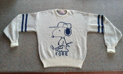 VTG 80s 90s PEANUTS SNOOPY GOLF SWEATER FORE CLIFF ENGLE SIZE M MADE IN USA - Image 1 of 4