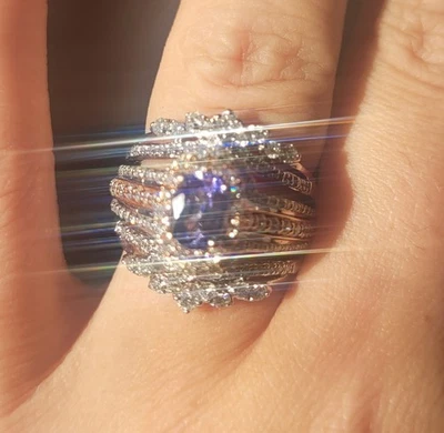 Disney Tanzanite Diamond Ring Enchanted Ariel & 2 Bands 14k White Gold sz 5.5 - Image 1 of 4