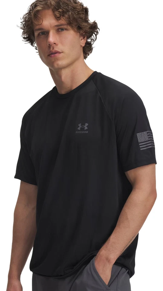 Under Armour Freedom Tech T-Shirt - Black / Castlerock - New - Image 1 of 1
