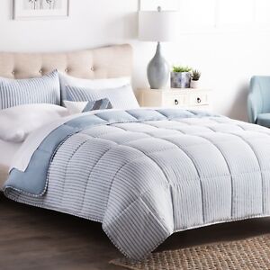 BROOKSIDE Reversible Striped Chambray Comforter Bed Set with 2 Pillow Shams