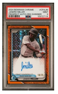 2024 BOWMAN CHROME JANERO MILLER ORANGE SHIMMER AUTO /25 PSA 9 ONLY 2 HIGHER - Picture 1 of 2