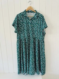 Little Party Dress Shirt Dress Size 16 Green White Floral Short Sleeve Pockets - Picture 1 of 9