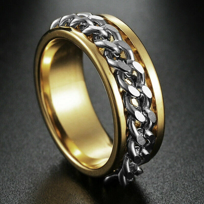 Gold Rings Jewelry Chain Rings Stainless Steel Rings Hip Hop Size 10 Foto 1 de 1