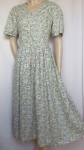 Laura Ashley Sommerkleid 42 Blumen grün blau gelb vintage Baumwolle geblümt 