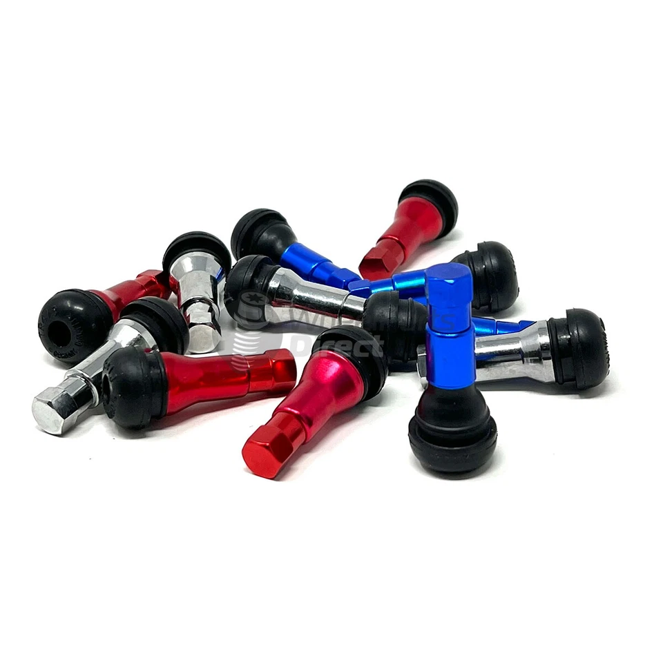 Set of 4 GEN2 TR413 Tyre Tire Valves Sleeved Chrome Red Blue Tubeless Stem Cap - Image 1 of 1