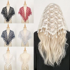 Mujeres Encaje Triángulo Bufanda Bordado Al Borde Chal Señoras Pañuelo Bufandas - Picture 1 of 17