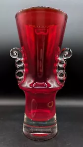 Jozef Gorski Tschechische Glas rote Vase mit klaren Schriftrollen HSG Tarnów, Vintage wie besehen - Bild 1 von 13