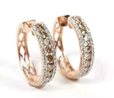 2Ct Round Lab Created Chocolate Brown Diamond Hoop Earrings 14K Rose Gold Plated - Image 1 of 4