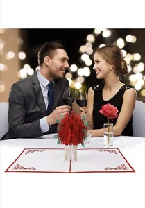 Red Rose Tree & Sweet Couple 3D Pop-Up Greeting Gift Card with Envelope - Picture 1 of 6