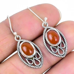 Carnelian Gemstone 925 Silver Dangle Drop Sacral Chakra Handmade Boho Earrings - Picture 1 of 8