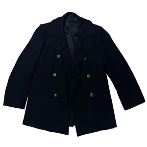 Abrigo de Colección Marina de los Estados Unidos Guisante Para Hombres Alistado 36 R Negro Lana Náutico Plata Botones - Imagen 1 de 11