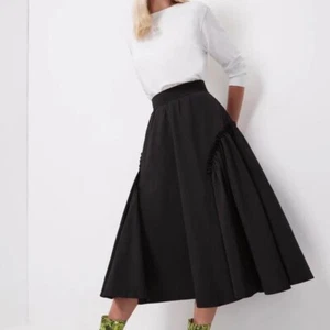 Aje Promise Midi Skirt Black AUS 6 / 2 US Heavy Structure Ruffles Pockets - Picture 1 of 8