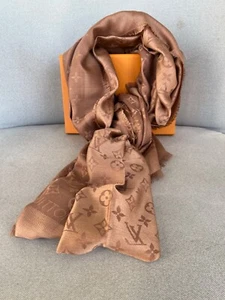Louis Vuitton silk & wool Shawl / Scarf, Monogram brown/bronze, rrp £505 - Picture 1 of 7