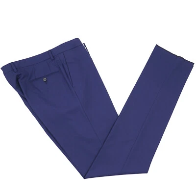 Pantalones de vestir Luigi Borrelli ajustados medianos azul marino lana superfina 34 (UE 50) NUEVOS CON ETIQUETAS Foto 1 de 4