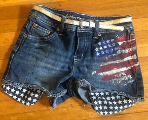 Justice Sequin Flag Jean Shorts Size:12 Slim EUC - Picture 1 of 4