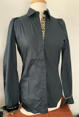 Camisa Just Cavalli de algodón negra con estampado de leopardo talla 42 Foto 1 de 4