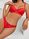 Cushioned Women's Lace Bra Set String Thong Lingerie Underwear Red 75 80 85 C