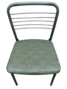 Vintage Mid Century Folding Gatefold Chair Metal Frame w/ Green Vinyl Seat