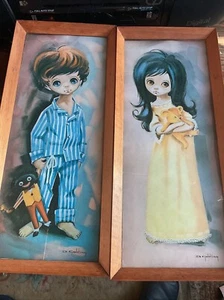 "Bettfertig" kleiner Junge und Mädchen, Gemälde von D. Golding, 1960er, 16 cm hoch - Bild 1 von 24